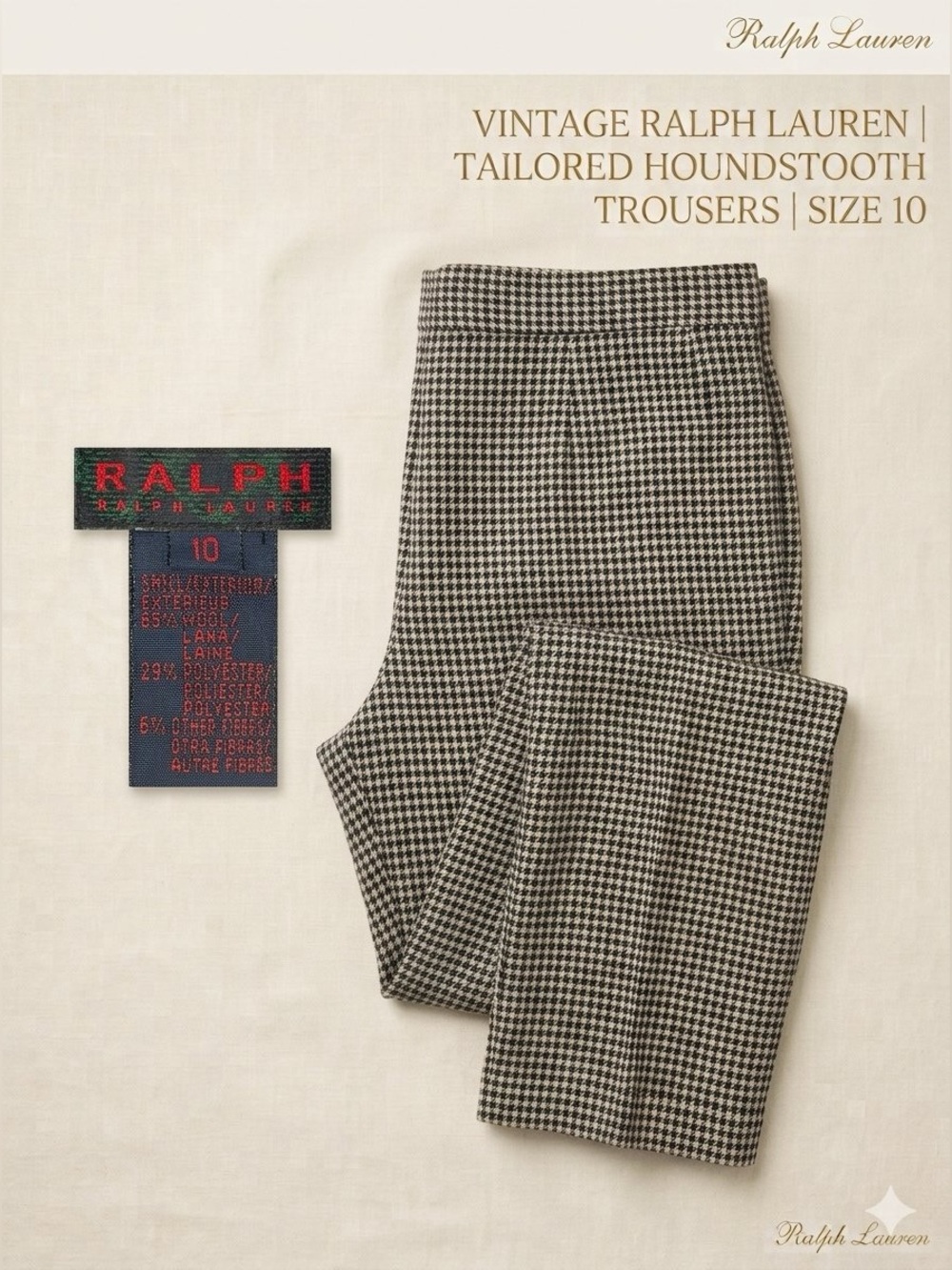 Vintage "RALPH" Ralph Lauren Houndstooth Wool Pants Size 10 Dark Green Tag